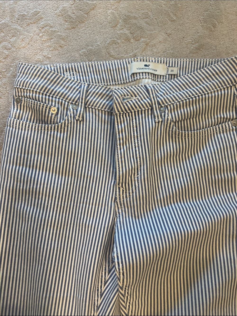 Vineyard Vines Blue and White High-Rise Striped Jeans